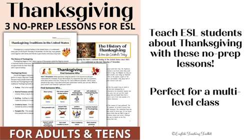 ESL Thanksgiving Activities Adults & Teens - Reading Speaking ...