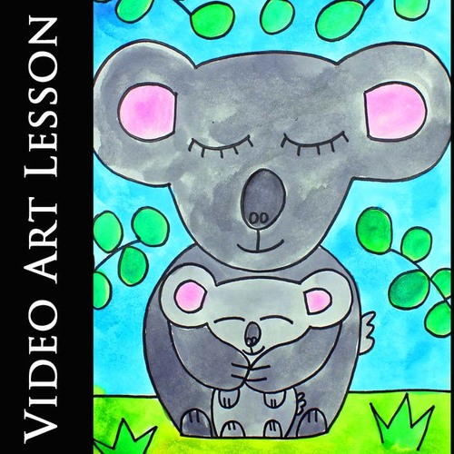 Preview of CUTE KOALAS Art Lesson MOTHER'S DAY Video Drawing & Watercolor Painting Project