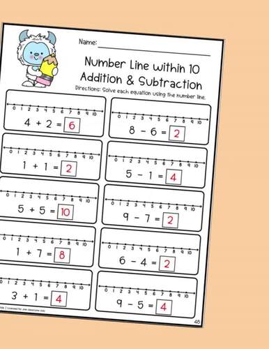 Yeti Number Line Add & Subtract Within 10 Worksheets | Winter Math ...