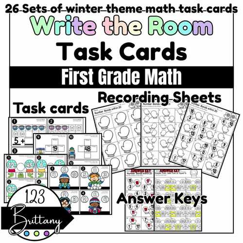Winter Math Write the Room Task Cards - First Grade