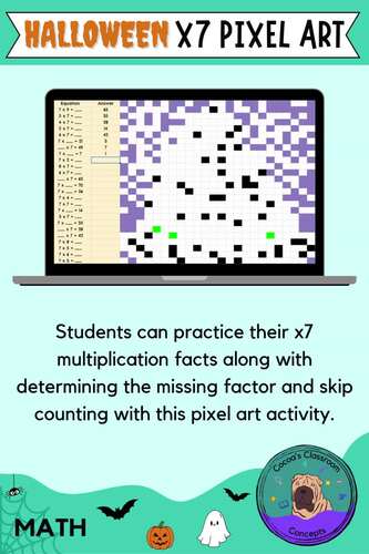 Halloween x7 Multiplication Pixel Art Math Activity - Basic Math Fact Fluency