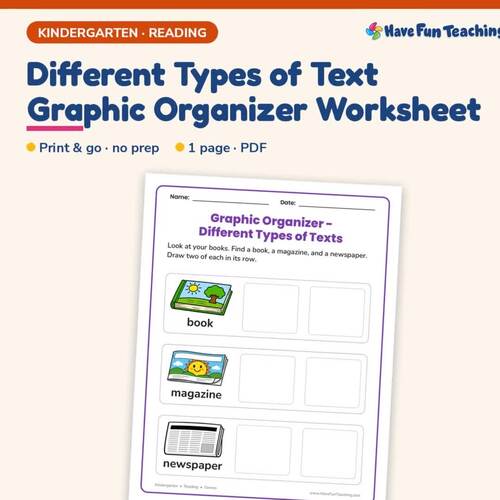 Different Types of Text Graphic Organizer Worksheet by Have Fun Teaching