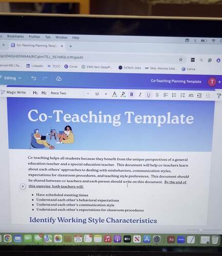 Co Teaching Planning Template by Tailor Bouyer TPT