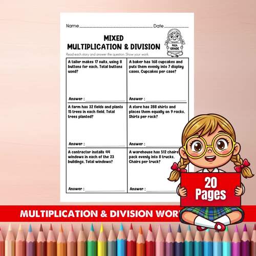 Grade 4 Multiplication & Division Word Problems Worksheets | 20 Pages ...