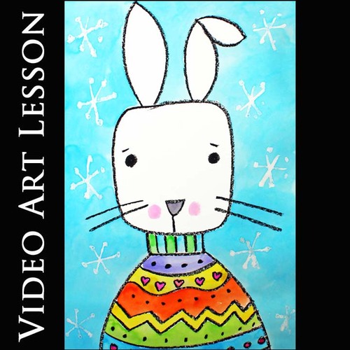 Preview of BUNNY IN A COZY SWEATER Art Lesson | WINTER Directed Drawing & Painting Project