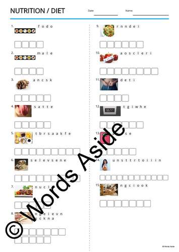 English Vocabulary Worksheets Cards Crossword Word Search Anagram DIET