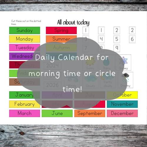 Colorful and fun printable daily calendar for school, preschool/elementary
