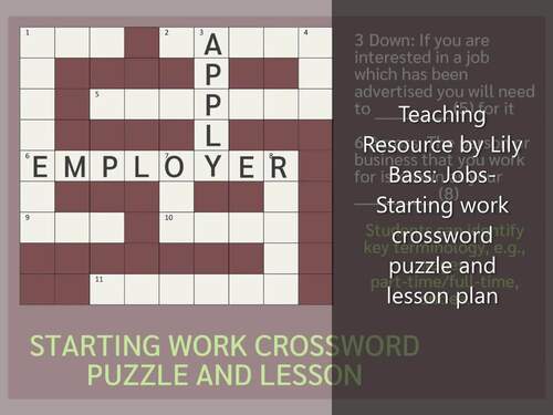 Jobs (starting work) Crossword Puzzle and Lesson (US) TPT