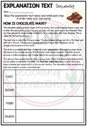 explanation writing sequencing worksheets by pink tulip