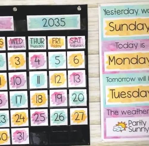 Classroom Calendar Set {Calming Watercolor Classroom} by Clipart Queen