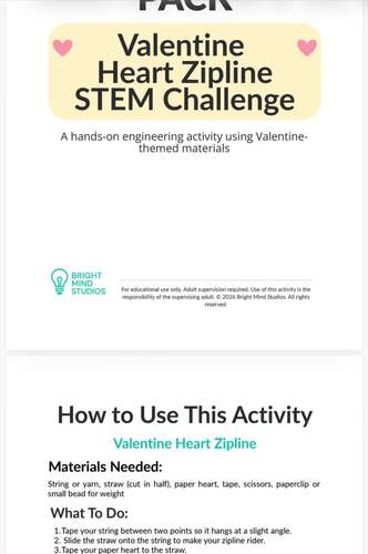 Elementary K–2 Valentine Heart Zipline STEM Challenge | TPT