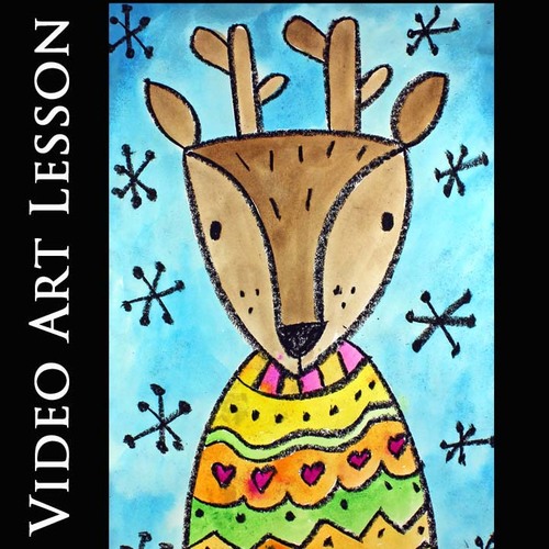 Preview of REINDEER IN A COZY SWEATER Video Art Lesson | WINTER Drawing & Painting Project