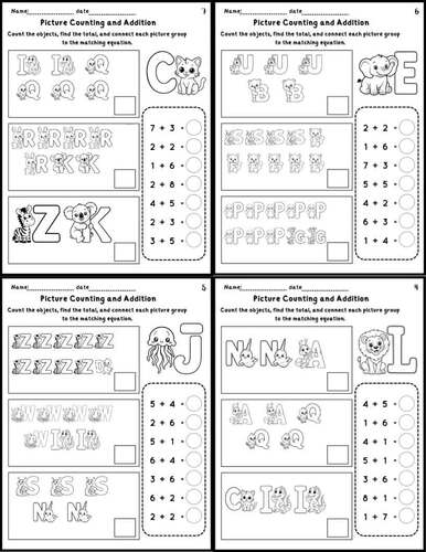 Animal Picture Counting Addition Worksheets | Kindergarten Math | TPT