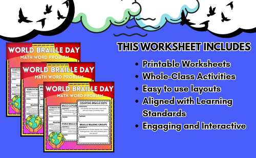 World Braille Day Math Word Problems – Grades 2–8 | 40 Print-and-Go Pages