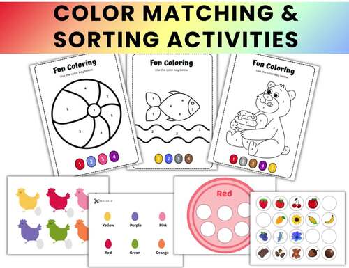 Color Matching & Sorting Activities + 10 Color By Number Sheets | TPT