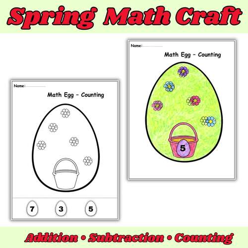 Spring Math Craft Differentiated Egg Activity Addition Subtraction K-3 Fun