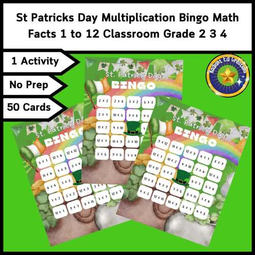 St Patricks Day Multiplication Bingo Math Fact Game Logic Puzzle Mental ...