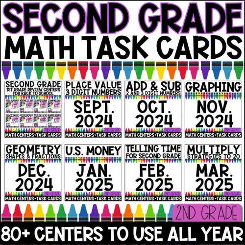 Year Long 2nd Grade Math Centers, Spiral Review Activities and Task ...