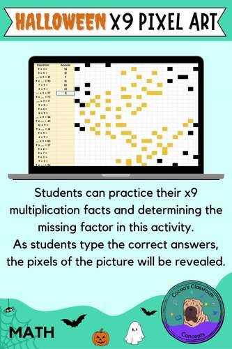 Halloween x9 Multiplication Pixel Art Math Activity - Basic Math Fact Fluency