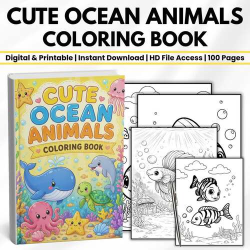 Ocean Animals Coloring Book | 107 Pages Printable PDF for Kids & Toddlers