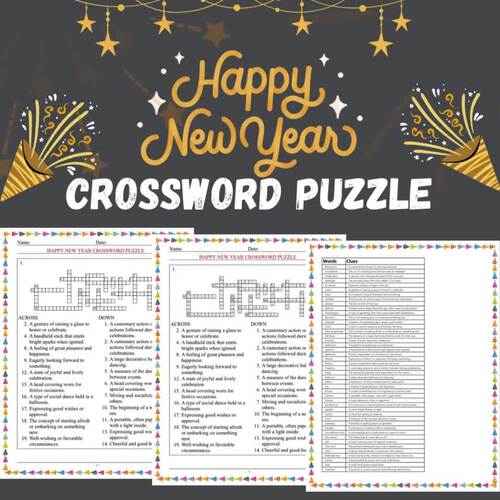 New Year #39 s Crossword Puzzle Vocabulary Worksheet Activity TPT