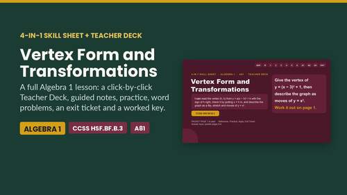 Vertex Form Worksheet | Transformations of Quadratic Functions ...
