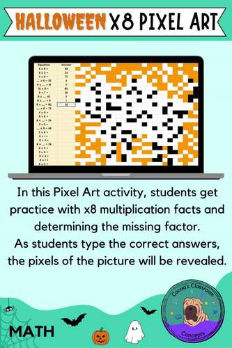 Halloween x8 Multiplication Pixel Art Math Activity - Basic Math Fact Fluency
