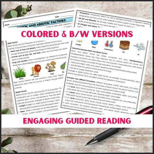 Biotic and Abiotic Factors Reading Comprehension Passage and Questions ...