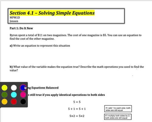 Preview of Solving Simple Equations