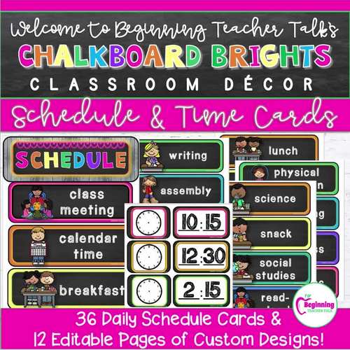 Chalkboard Brights Classroom Decor: Editable Daily Class Schedule and ...