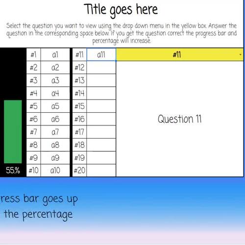 Digital Self-Checking 20 Question Template for Google Sheets | Progress Bar