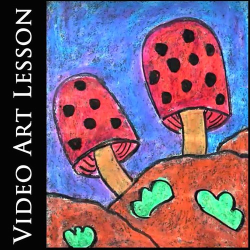 Video Art Project Directed Drawing and Painting Mushrooms With Oil Pastels