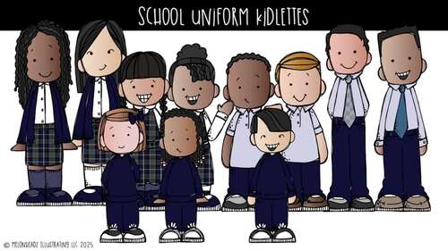 Kidlettes School Uniforms clip art 2025 COMBO PACK by Melonheadz Clipart