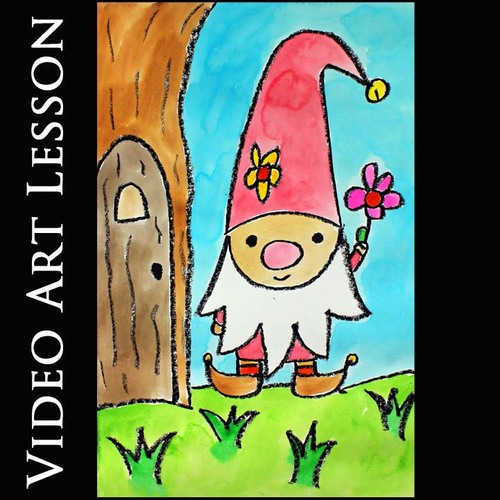 Preview of GNOME WITH A HOME Art Project | Easy SPRING GARDEN Drawing & Painting Activity