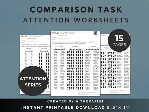 Comparison Task Worksheets (15 Worksheets) - Attention Task by Rehab ...