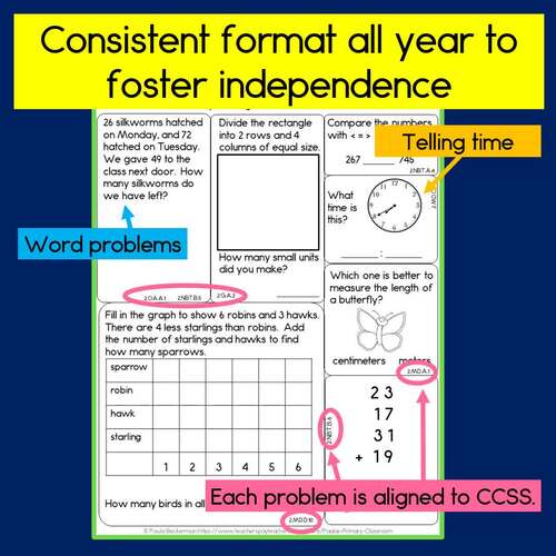 2nd Grade Math Spiral Review Worksheet Warm Ups Morning Work Digital ...