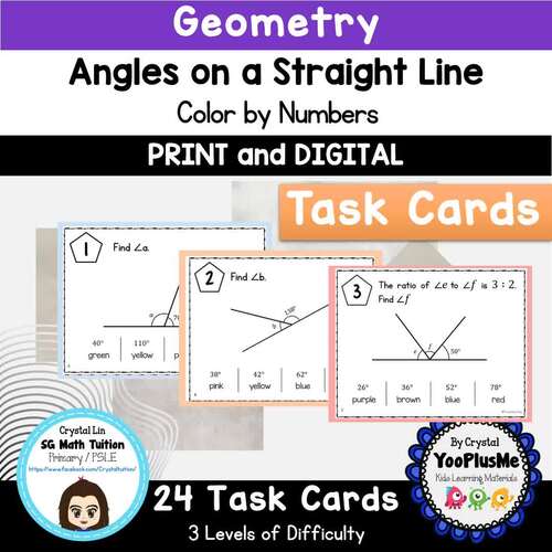 Geometry Angles on Straight Line - Color by Code Activity by YooPlusMe