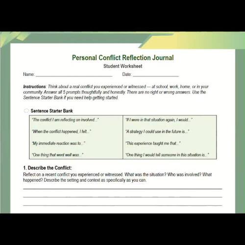 Personal Conflict Reflection Journal | SEL | Career Readiness | ESL