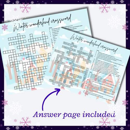 Winter crossword puzzle perfect for substitute teachers (grade 4 )