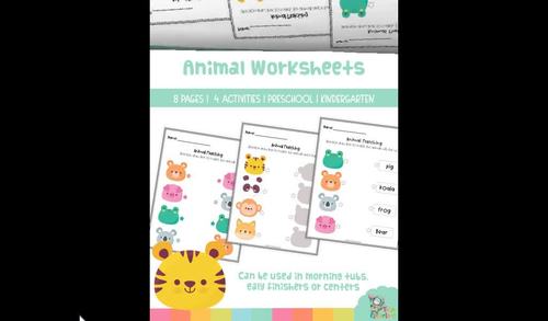 Animal Matching Worksheets by TeKa Kinderland | Teachers Pay Teachers
