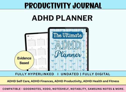 Blue Coquette ADHD Digital UNDATED Planner | Hyperlinked iPad Planner ...