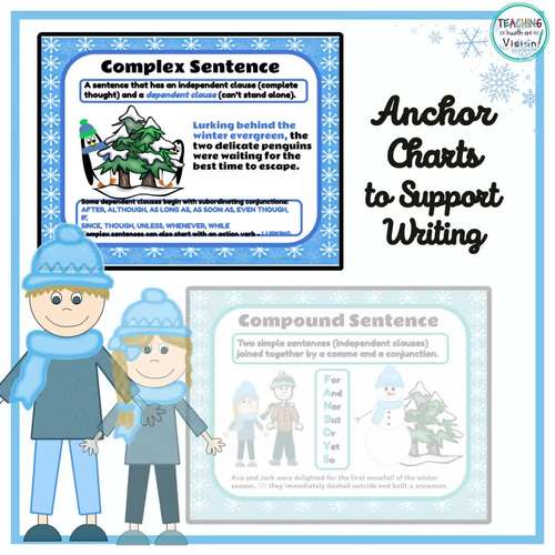 Complete Sentences Compound and Complex Sentences Winter Themed | TPT