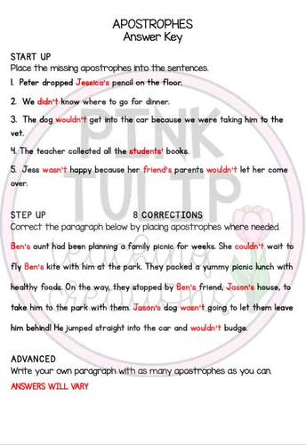 Apostrophes and Speech Marks - Grammar Worksheets with Answers | TPT