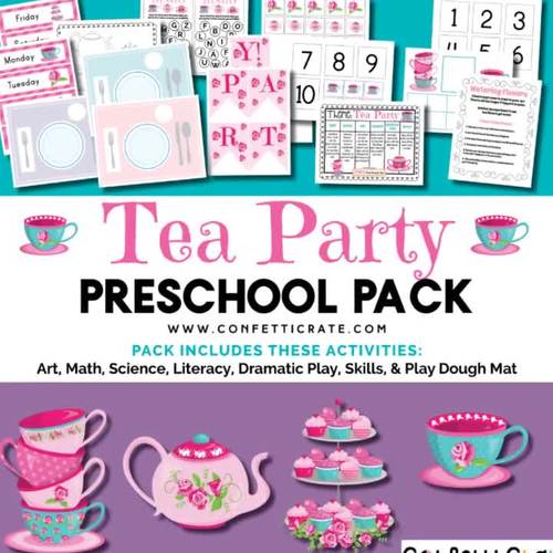 Tea Party Activities Preschool (color and black & white version)