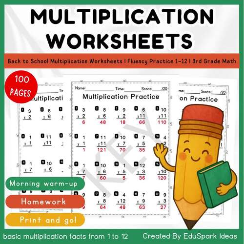 3rd Grade Math Back to School Multiplication Worksheets | Fluency ...
