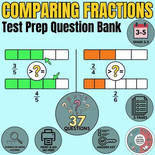 No-Prep Grade 3-5 Math Centers: Comparing & Ordering Fractions Question Bank
