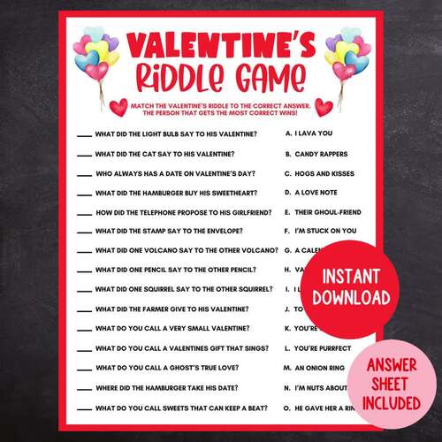 Valentine's Riddle Game, Printable Valentine's Classroom Party Game