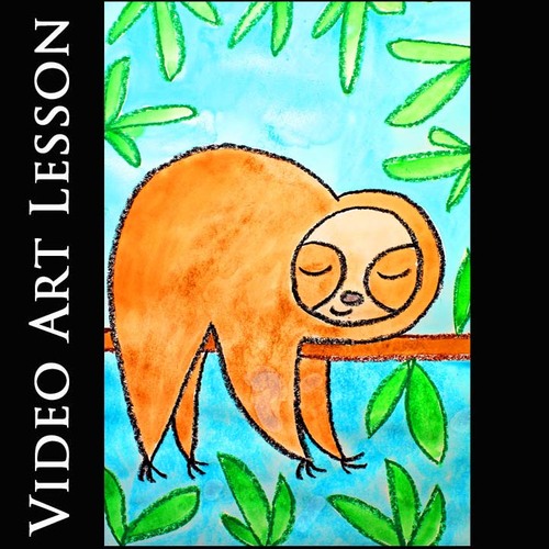 Preview of SLEEPY SLOTH Drawing & Watercolor Painting EASY Art Lesson | RAINFOREST Project