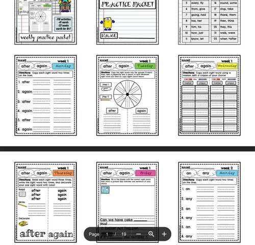 First Grade Dolch Sight Work Weekly Practice Packet (22 weeks) NO PREP