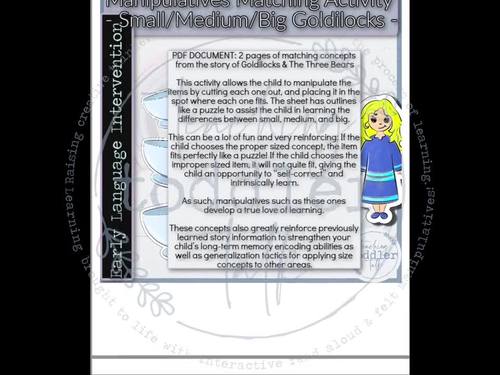 Story Retell Matching Activity Qualitative Size Concepts | Small Medium Big